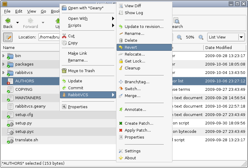 rabbitvcs+nautilus integration